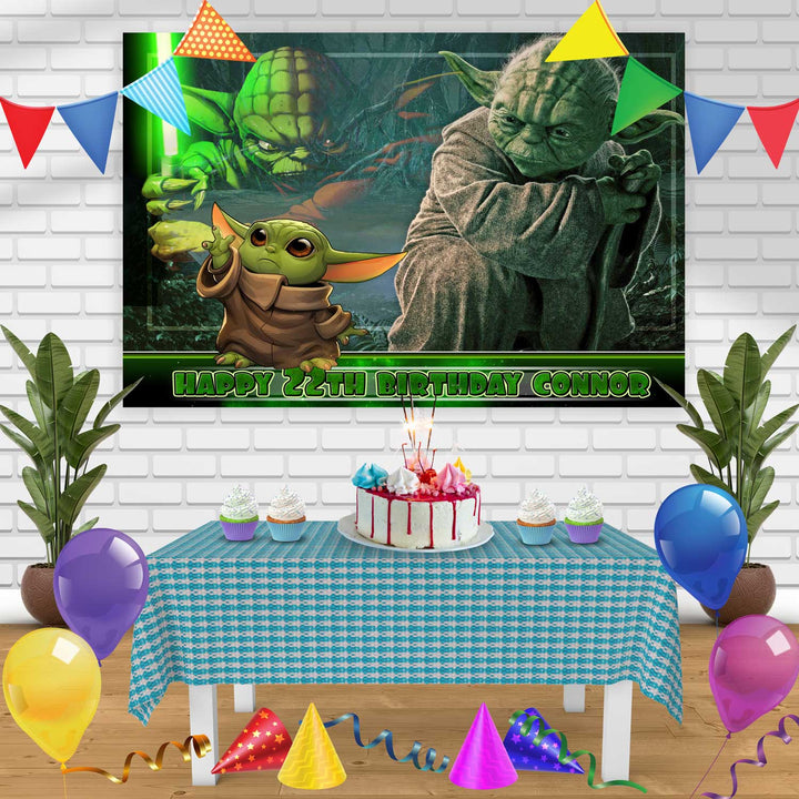 Yoda 1 Birthday Banner Personalized Party Backdrop Decoration
