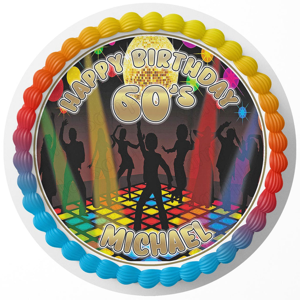 60s Disco Party Rd Edible Cake Toppers Round