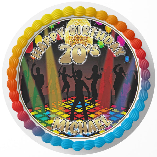 70s Disco Party Rd Edible Cake Toppers Round