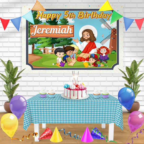 Bible Jesus of Nazareth Teaching Children Bn Birthday Banner Personalized Party Backdrop Decoration