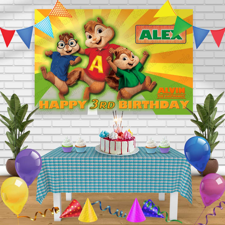 Alvin and the Chipmunks Birthday Banner Personalized Party Backdrop Decoration