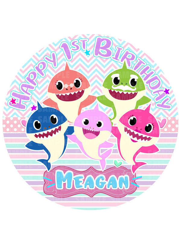 Baby Shark Girl Edible Cake Toppers Round