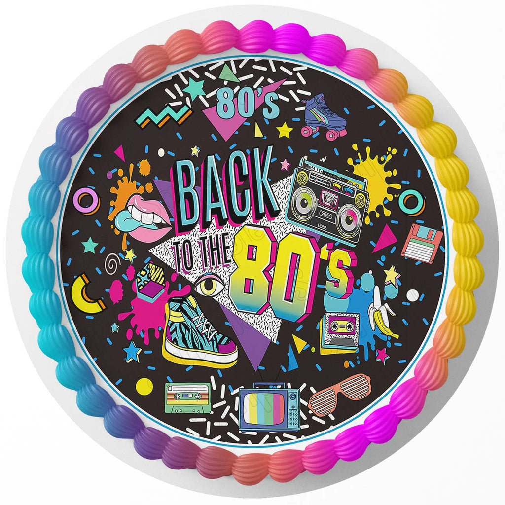 Back To 80s Party Disco Retro Nostalgia Edible Cake Toppers Round