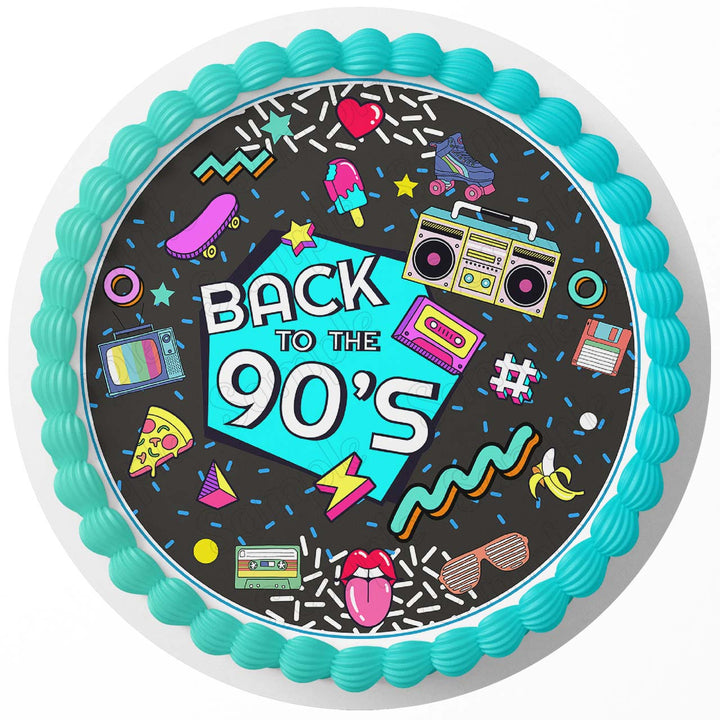Back To 90s Party Disco Retro Nostalgia Edible Cake Toppers Round