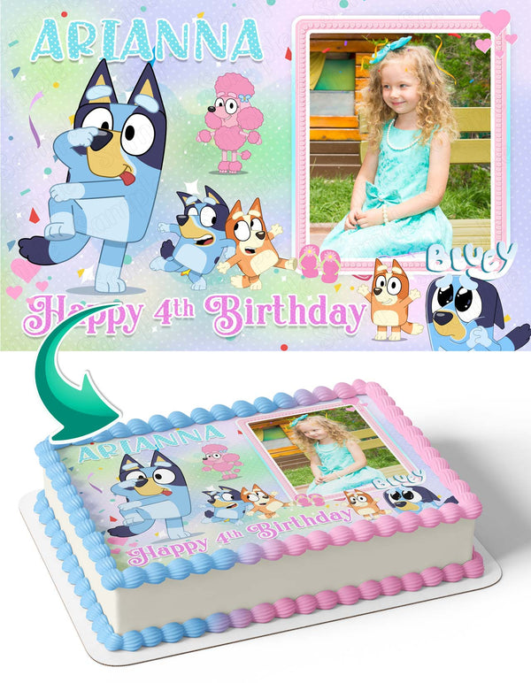 Bluey Girls Photo Frame Edible Cake Topper Image