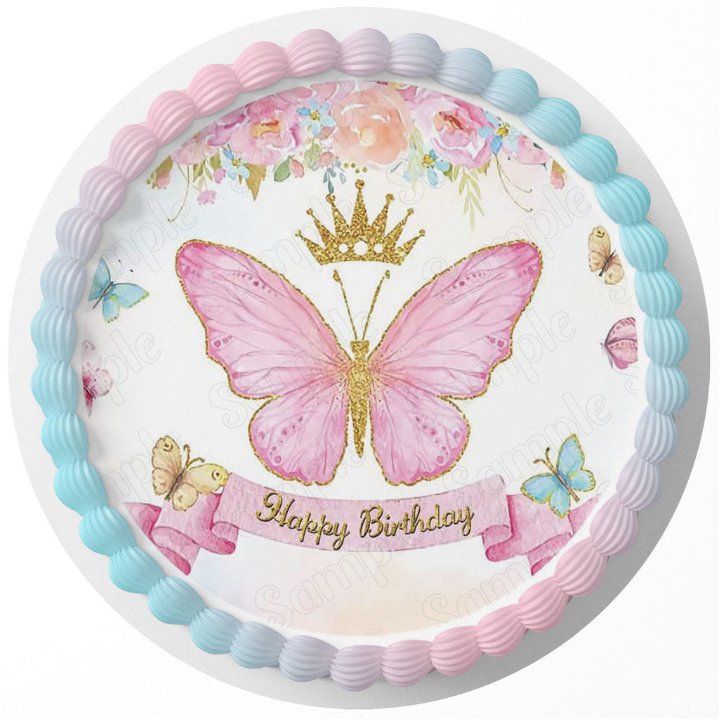 Butterflies Crown Edible Cake Toppers Round