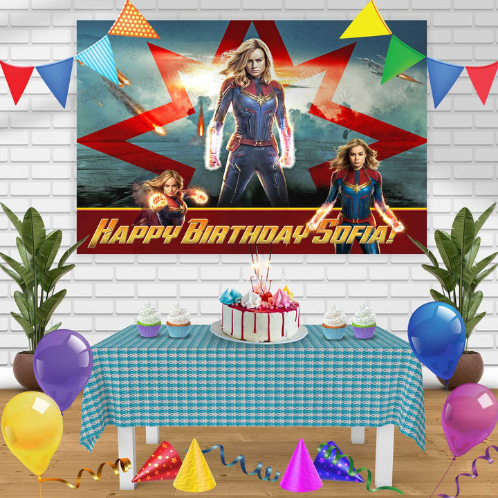 Captain Marvel Birthday Banner Personalized Party Backdrop Decoration