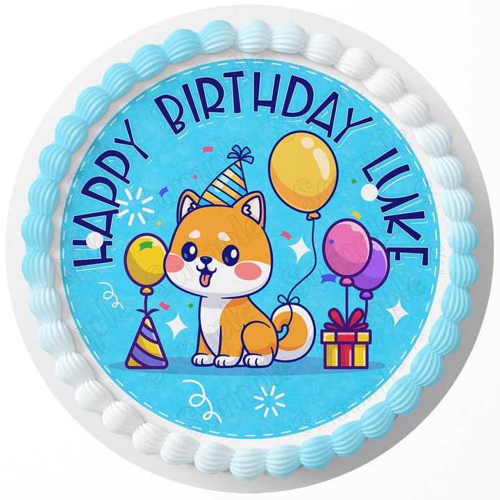 Cute Pug Dog Birthday Paw Edible Cake Toppers Round