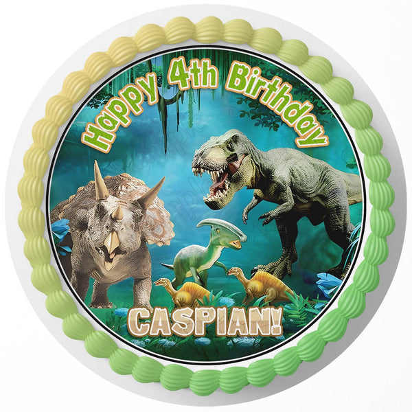 Dinosaur TRex Rd Edible Cake Toppers Round