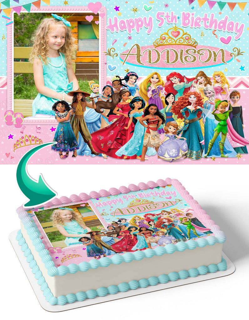 Disney Princess Edible Birthday Cake Topper With Your Personalised Message