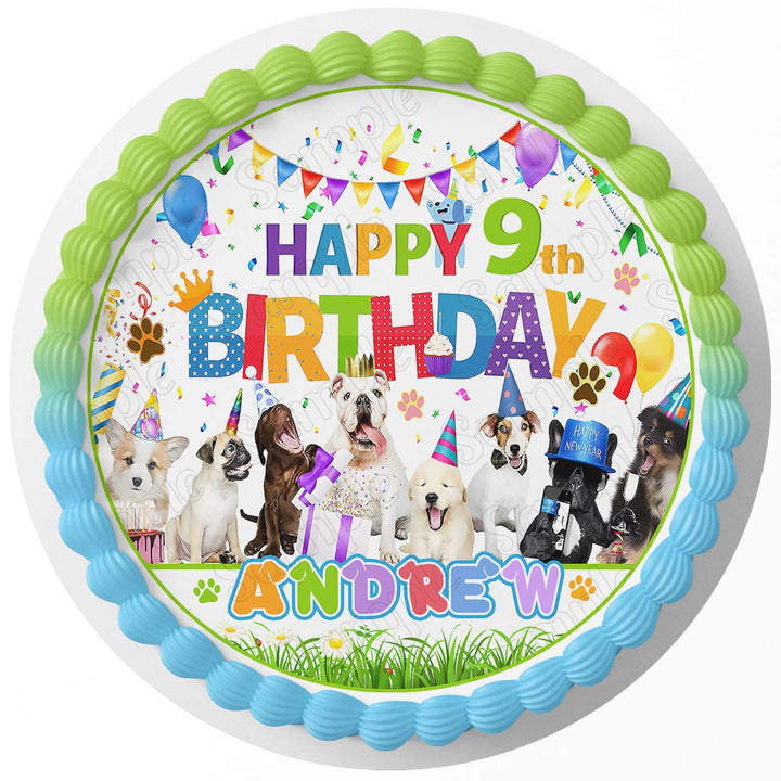 Dog Party Edible Cake Toppers Round