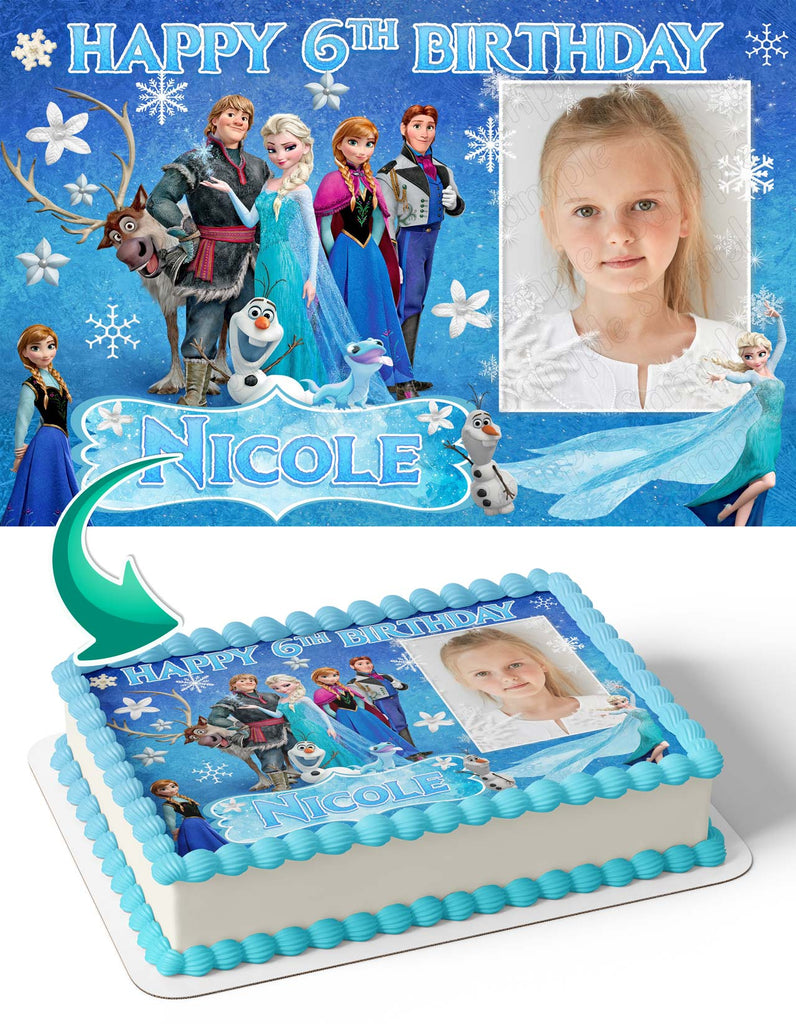 Frozen Anna Elsa Photo Frame Edible Cake Topper Image