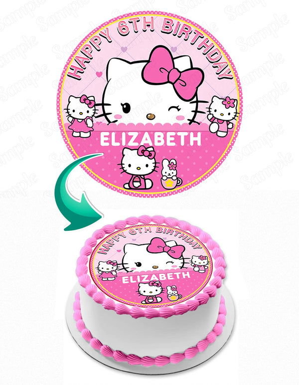 Hello Kitty Pink Girls Edible Cake Toppers Round