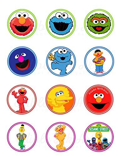 Sesame Street Elmo Cookie Monster Abby Bert Ernie Big Bird Edible Cupcake Toppers