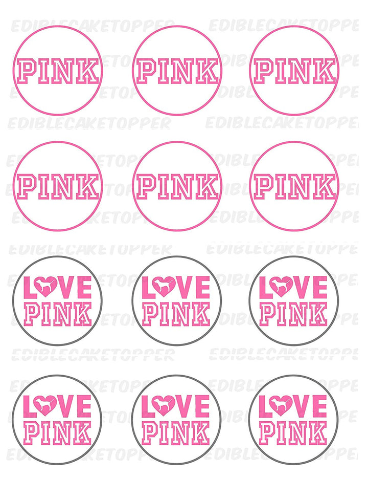 Love Pink Victoria Secret Edible Cupcake Toppers