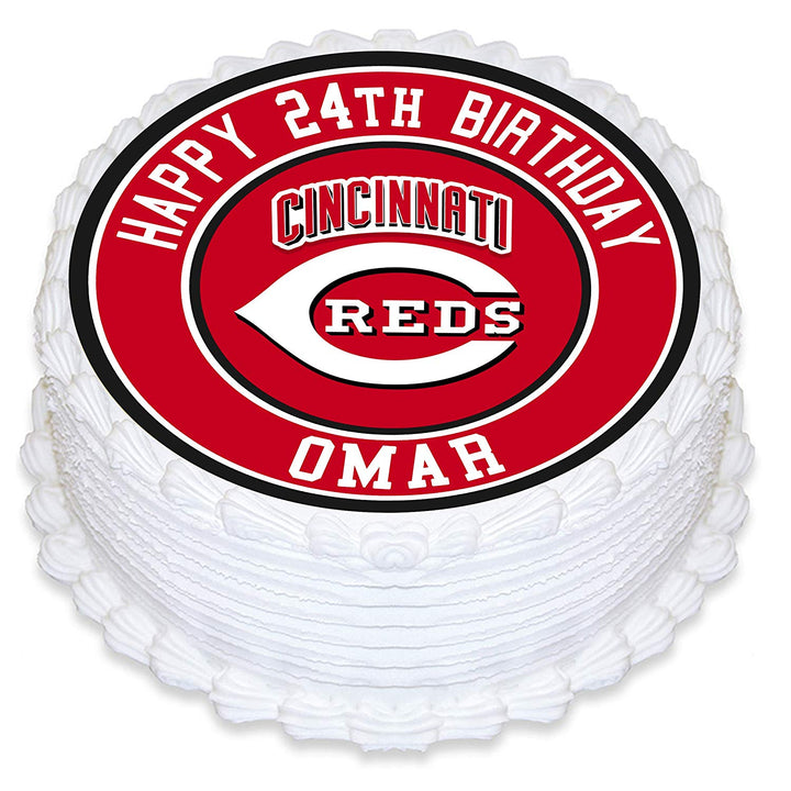 Cincinnati Reds Baseball Edible Cake Toppers Round