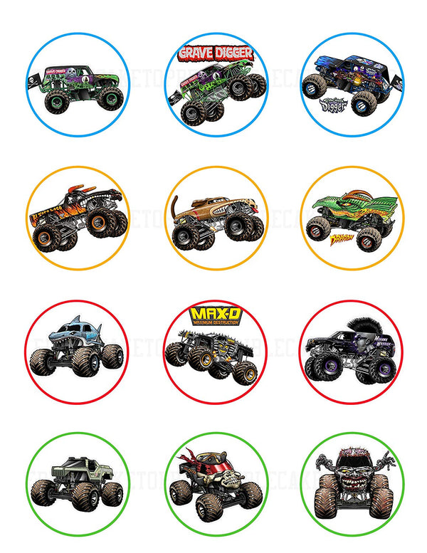 Monster Jam Monster Truck Grave Digger Edible Cupcake Toppers