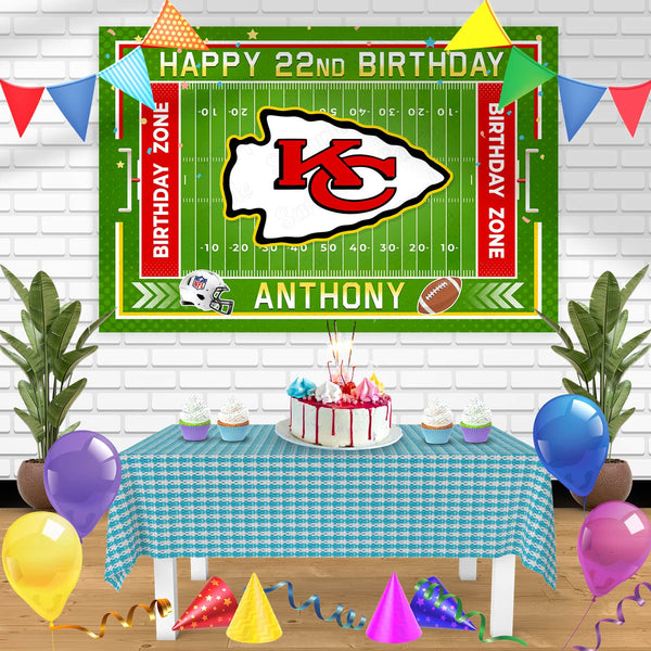Kansas City Chiefs Birthday Banner Personalized Party Backdrop Decoration