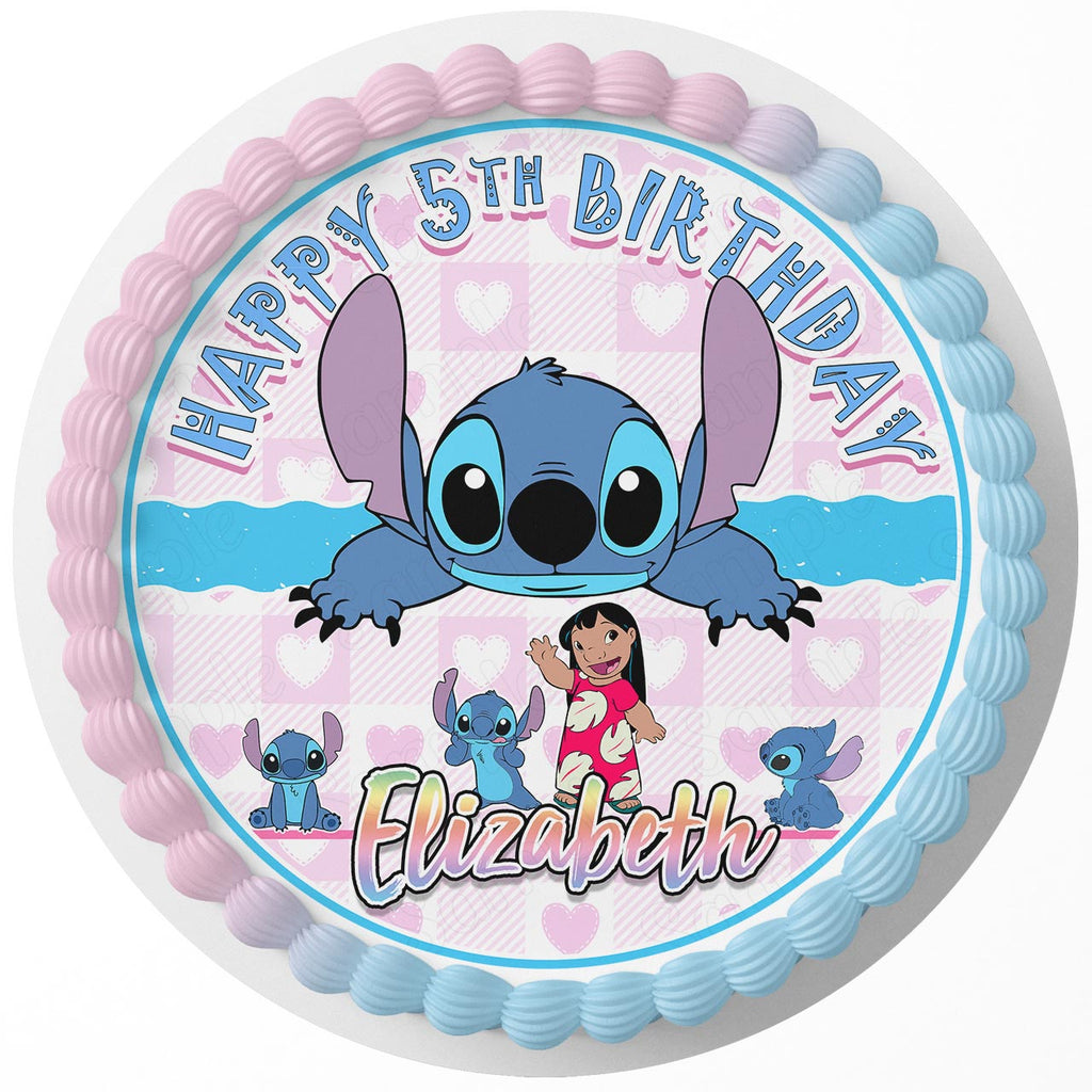 LiloStitch Pink Rd Edible Cake Toppers Round – Cakecery