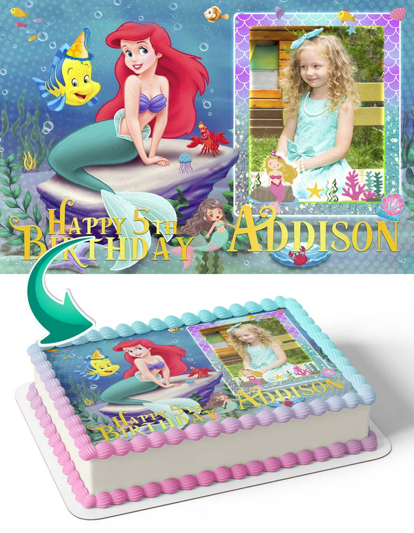 Little Mermaid Photo Frame Edible Cake Topper Image