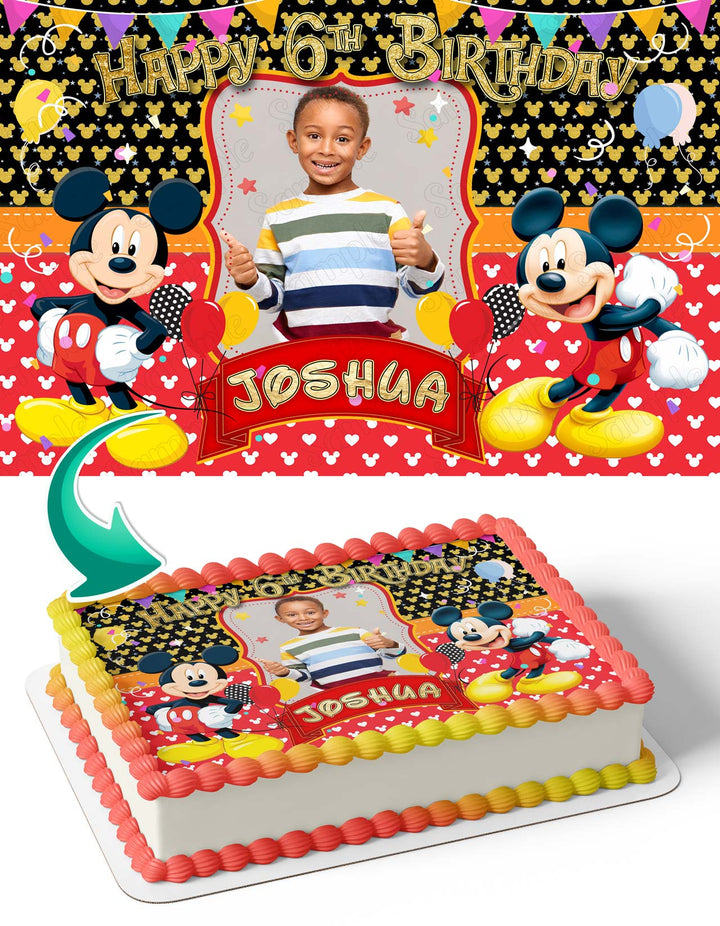 Mickey Mouse Disney Kids Photo Frame Edible Cake Topper Image