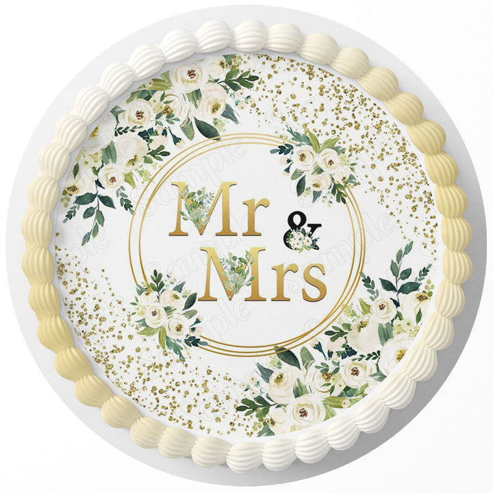 Mr Mrs Edible Cake Toppers Round