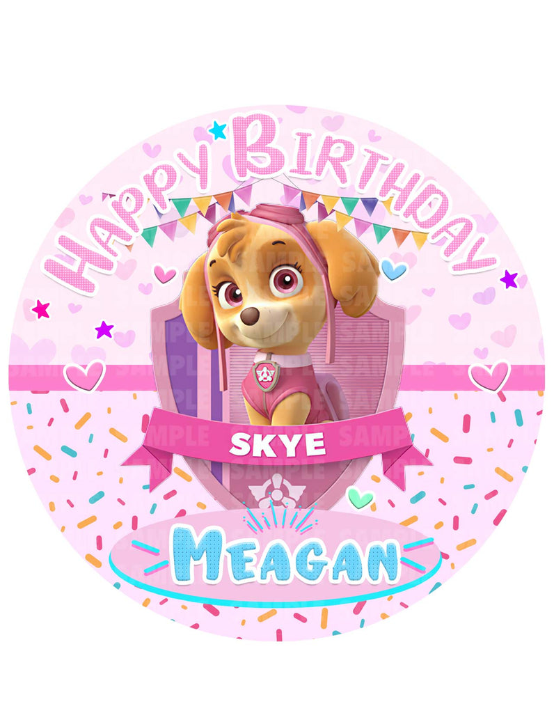Paw Patrol Skye Girl Puppy Cute Edible Cake Toppers Round