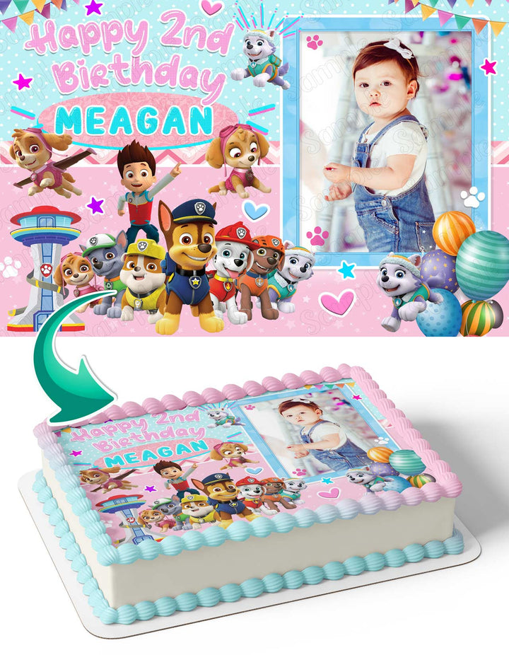 Paw Patrol Skye Pink Girls Photo Frame Edible Cake Topper Image