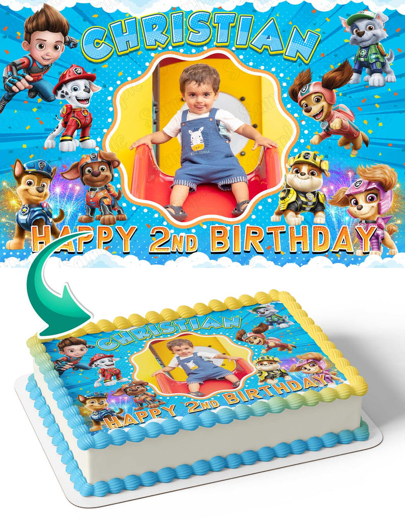 Paw Patrol The Movie Photo Frame Edible Cake Topper Image