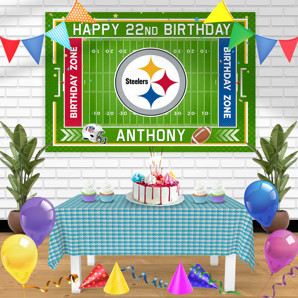 Pittsburgh Steelers Birthday Banner Personalized Party Backdrop Decoration