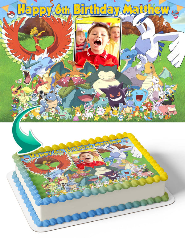 Pokemon Photo Frame Edible Cake Topper Image