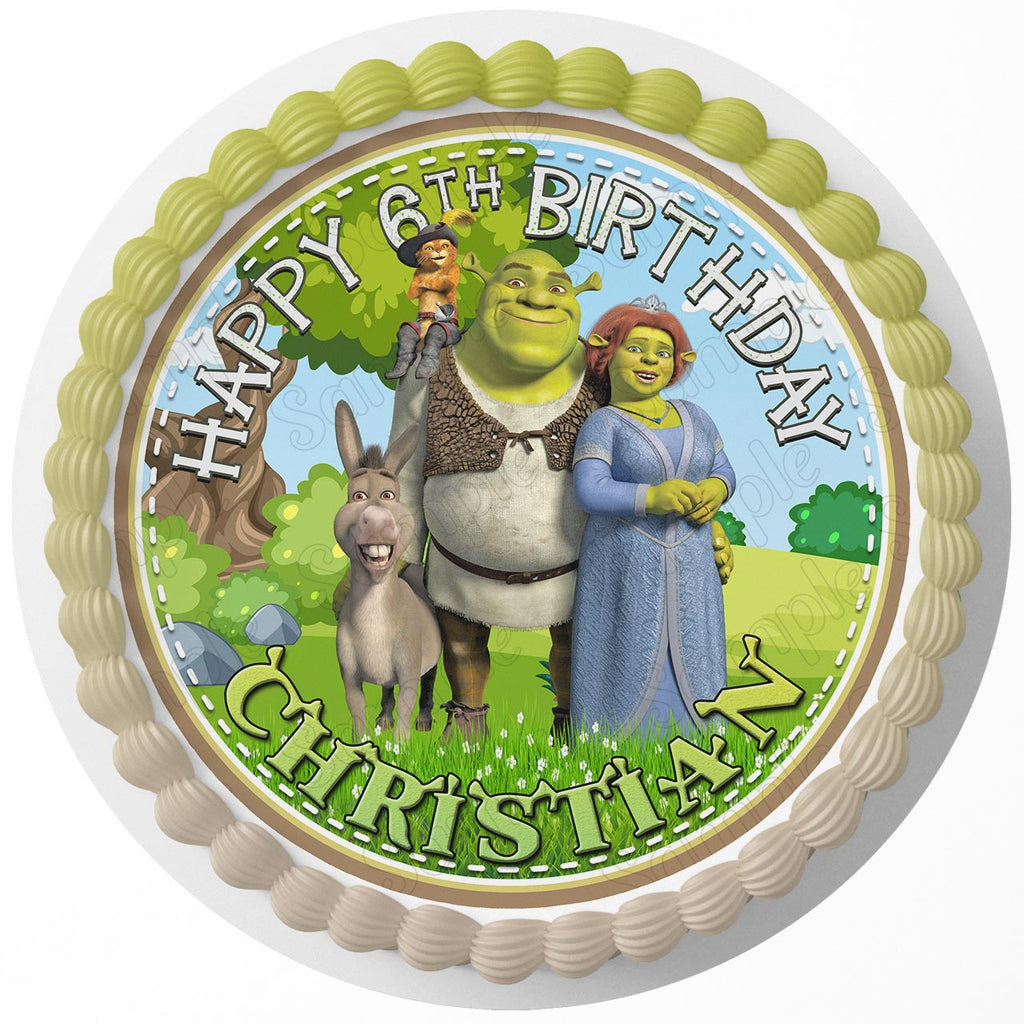 Shrek Donkey and Puss In Boots Hugging Edible Cake Topper Image ABPID0 – A  Birthday Place