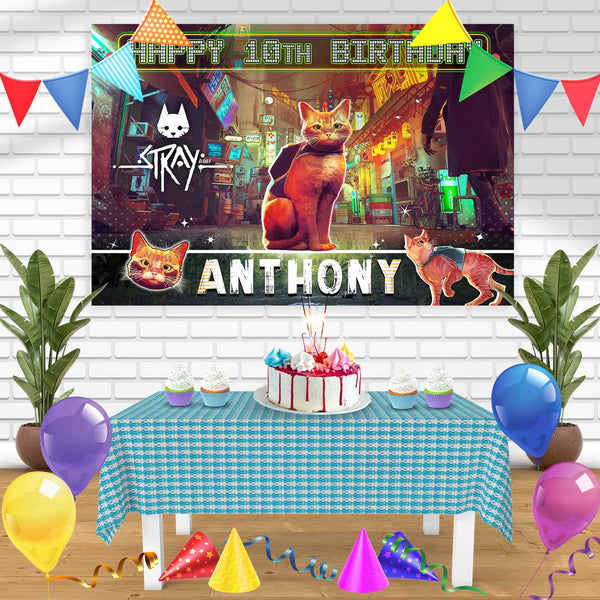 Stray Video Game Birthday Banner Personalized Party Backdrop Decoration