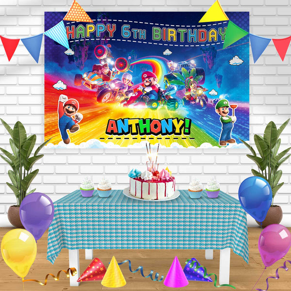 The Super Mario Bros Movie 2023 Car Birthday Banner Personalized Party Backdrop Decoration