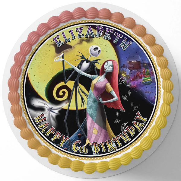 Tim Burtons The Nightmare Before Christmas Jack Skellington Sally GC Edible Cake Toppers Round