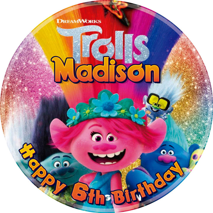 Trolls World Tour B Edible Cake Toppers Round