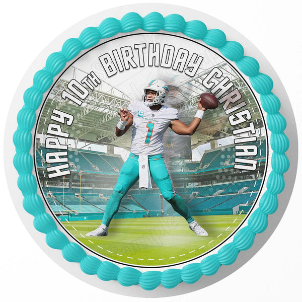 Tua Tagovailoa Miami Dolphins RD Edible Cake Toppers Round