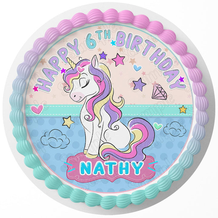Unicorn Cute Girls Rd Edible Cake Toppers Round