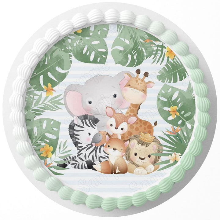 Wild Baby Jungle Animals Edible Cake Toppers Round